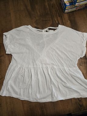 American Eagle Outfitters White Peplum Tie-Back Short Sleeve Top
